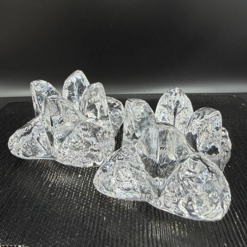Kosta Boda Crystal Snowstar Taper Candle Holders Set 2 Ann Warff Art Glass Clear